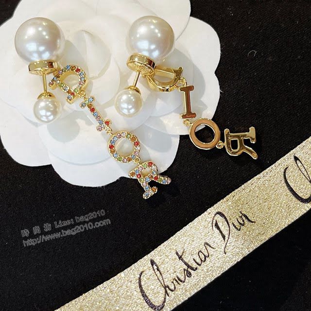Dior飾品 迪奧經典熱銷款字母彩鑽925銀針耳環 Dior大小珠耳釘  zgd1428